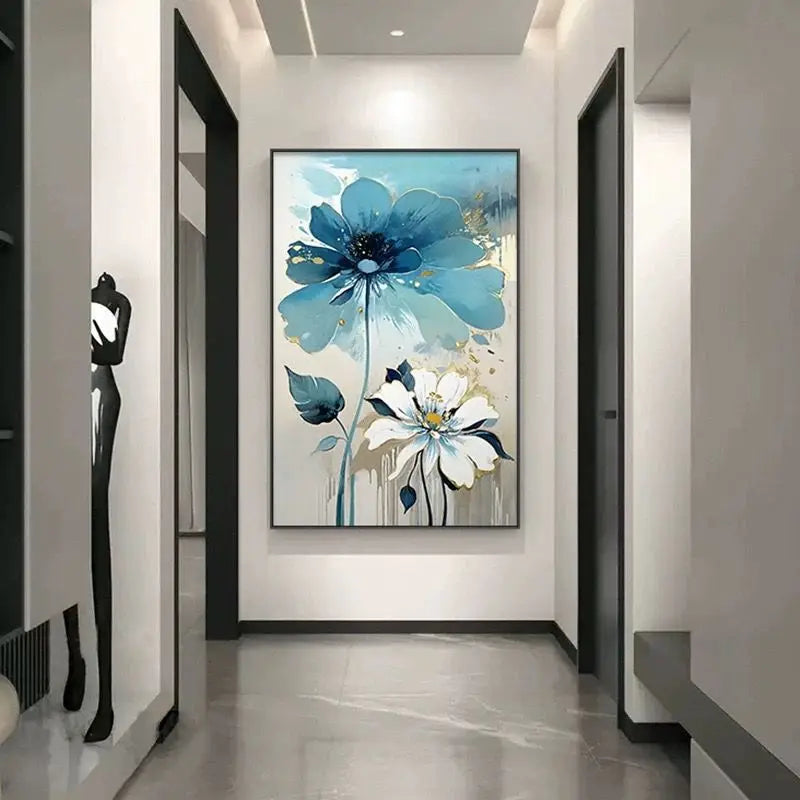 Ink Dyed Artistic Conception Blue Flowers Decoration Painting，Abstract Wall Oil Painting,100% Handmade,Images of Home Decoration Peaceful Pleasures Health and Wellness
