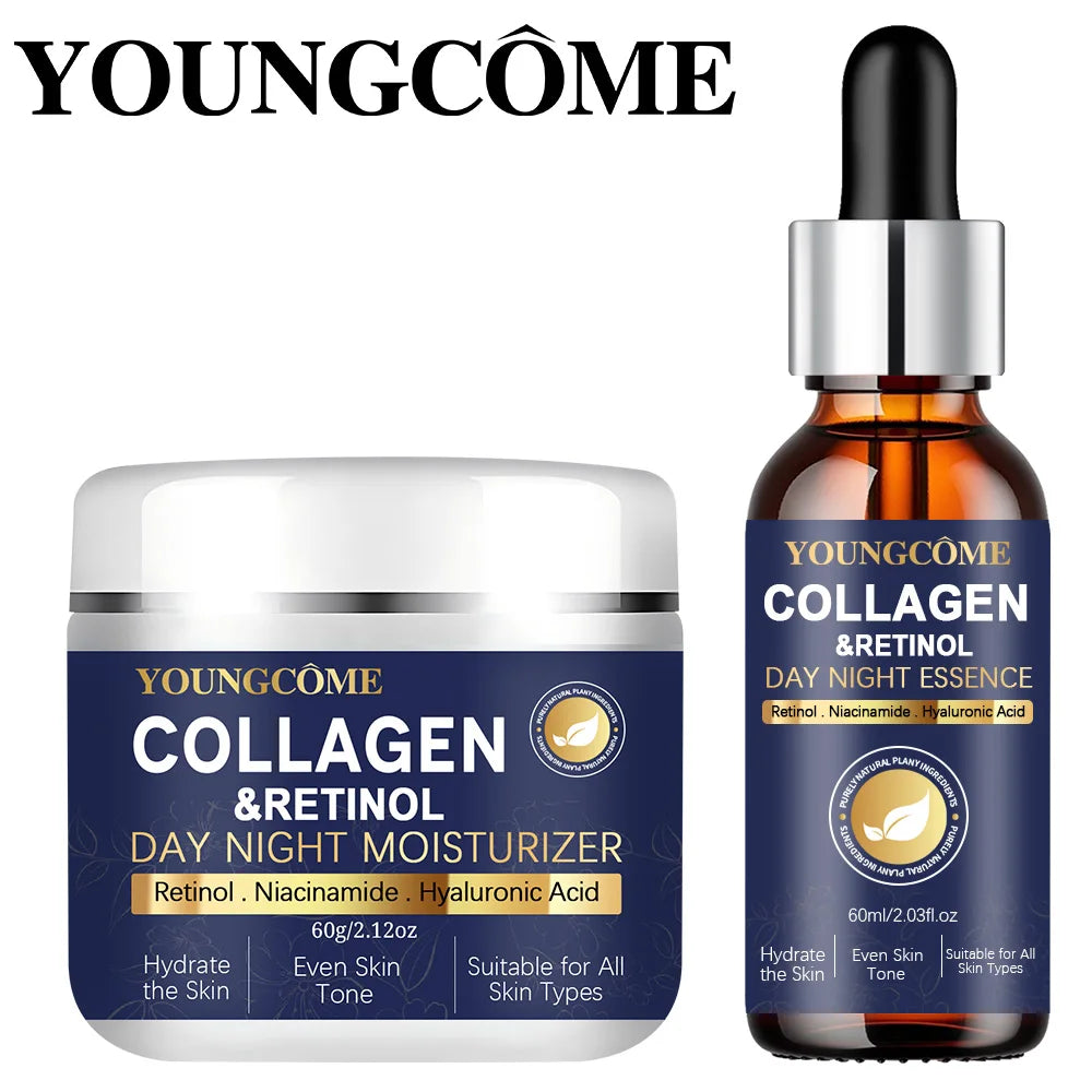 Collagen Retinol + Stem Cell Day Night Moisturizer & Serum Set - Hydrating Firming Skin Care with Niacinamide Hyaluronic Acid Peaceful Pleasures Health and Wellness