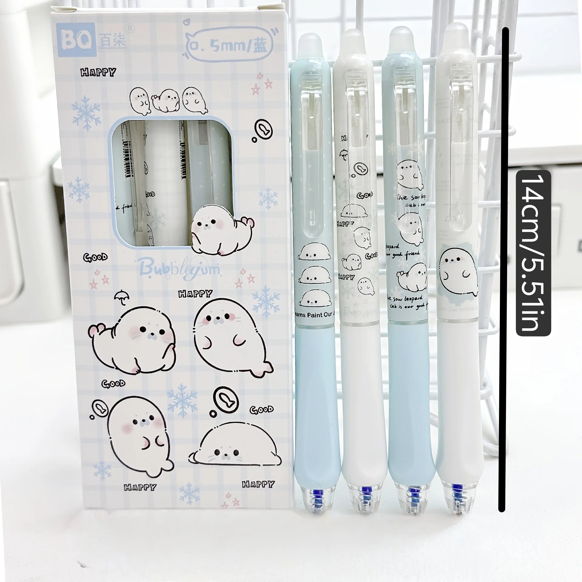 8-Pack of Black Gel Pens with Random Designs, Featuring a Cute Seal Shape, High Aesthetic Appeal, Retractable and Erasable, Suitable for Elementary School Students, Easy-To-Erase Black Gel Pens, Essential for Study and Office Peaceful Pleasures Health and Wellness