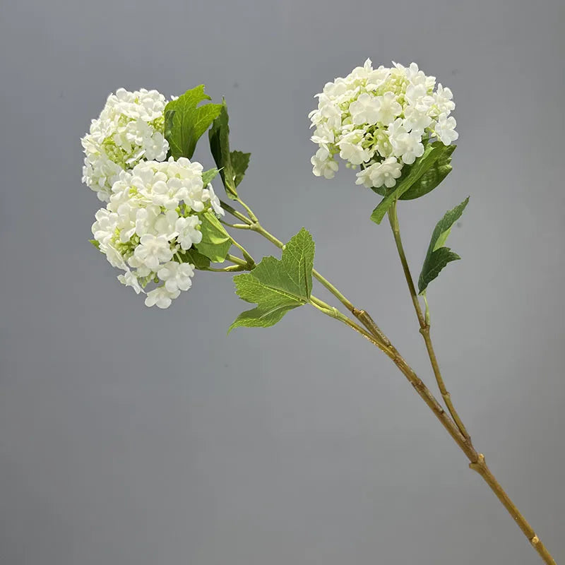 Silk Hydrangea Artificial Flower Branch | White & Blue Snowball