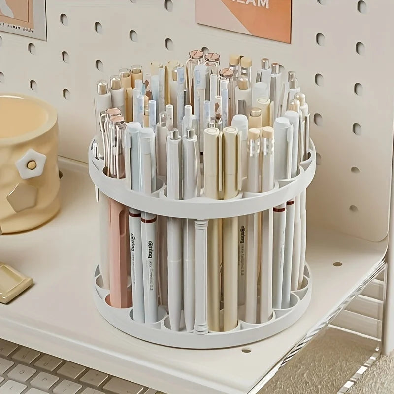 360 Rotating Brush Holder White Plastic Organizer Glaze Finish