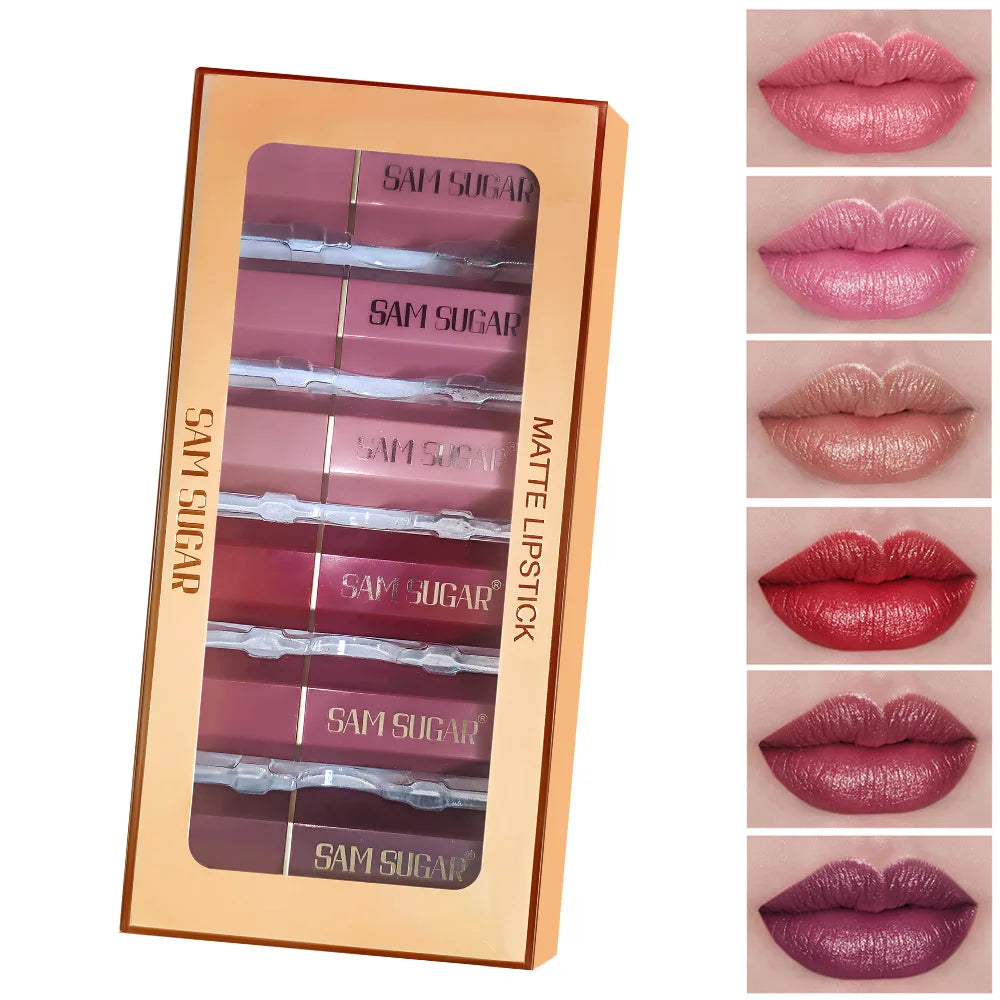 SAM SUGAR 6-Piece Matte & Pearlescent Lipstick Set | Long Lasting