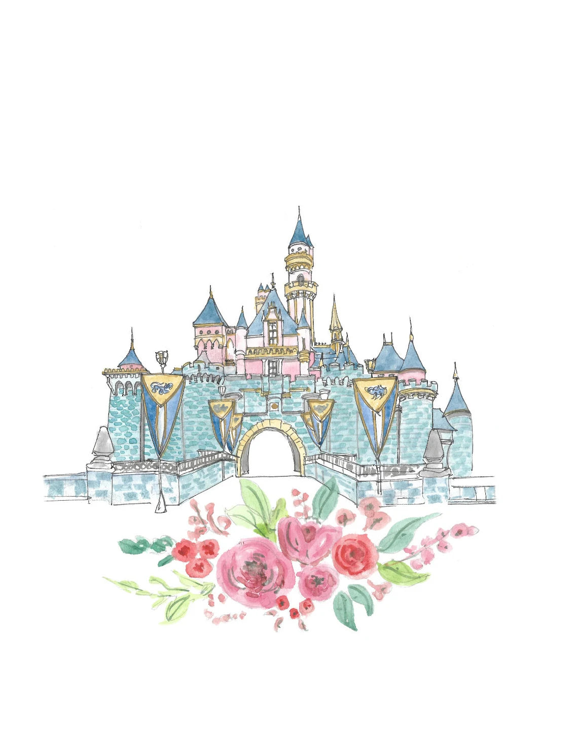 Watercolor Princess Castle Canvas Wall Art | Girls Nursery Decor