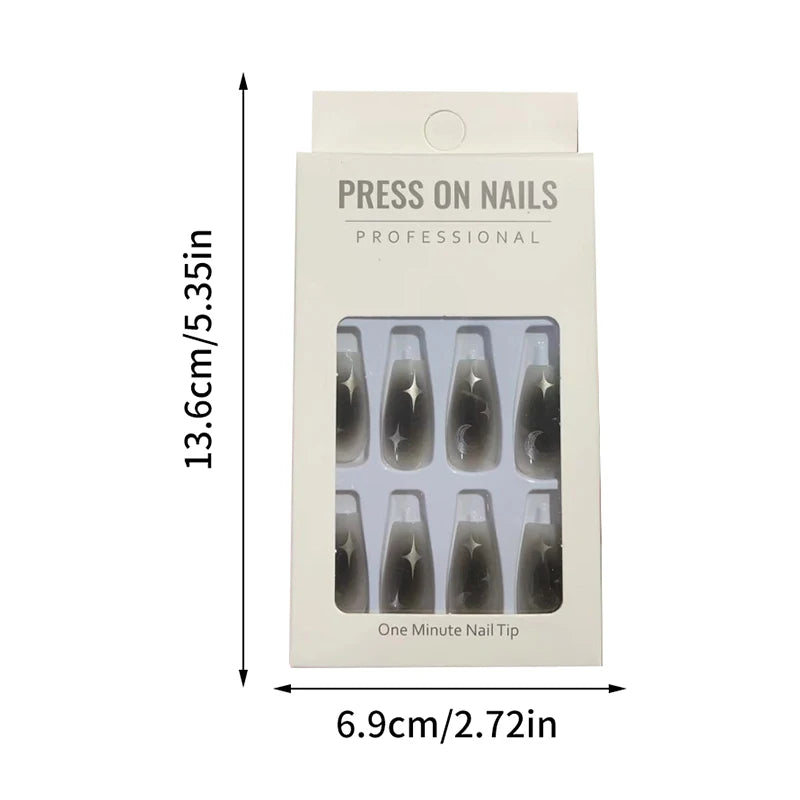 Y2k Fake Black Nail Long Ballet Reusable Adhesive Acrylic Press On Set Nails Dark Artificial False Nails Arts 24pcs Peaceful Pleasures Health and Wellness