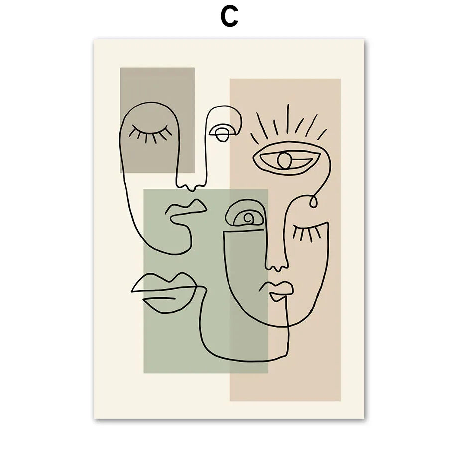 Boho Sage Green Leaves Face Posters Abstract Artwork Geometric Wall Art Canvas Painting Nordic Art Poster Living Room Home De Peaceful Pleasures Health and Wellness C 40x60cm Unframed