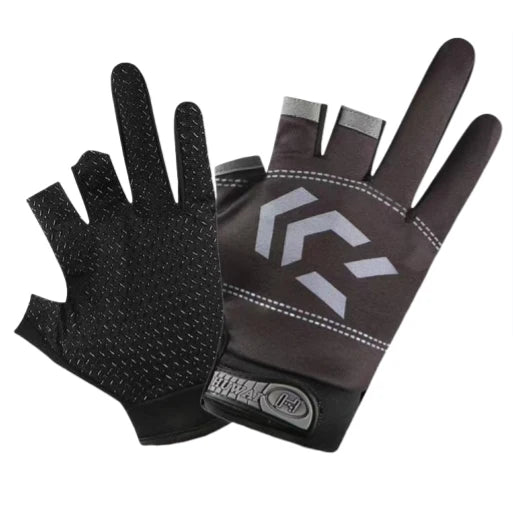 Fishing Flina Gloves for Men and Women Three Fingers Exposed Spring and Summer Breathable Thin Sports Anti-slip Gloves Peaceful Pleasures Health and Wellness Watt Black