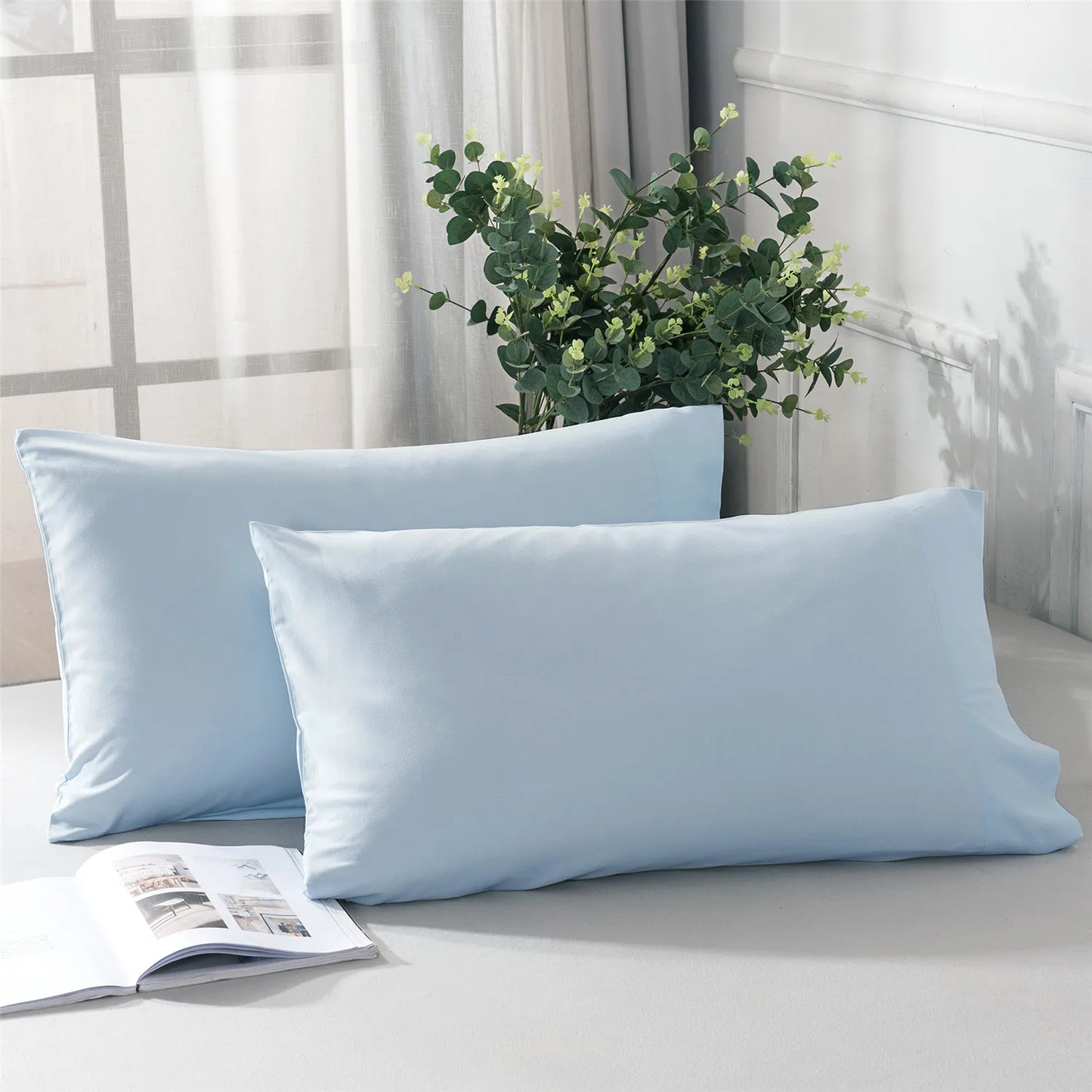 Battilo 2pcs Solid Envelope Pillowcases Queen King Size Pillowcover Soft&Breathab Microfiber Cushion Cover For Bed Hotel Bedding Peaceful Pleasures Health and Wellness Sky Blue Queen20x30inch