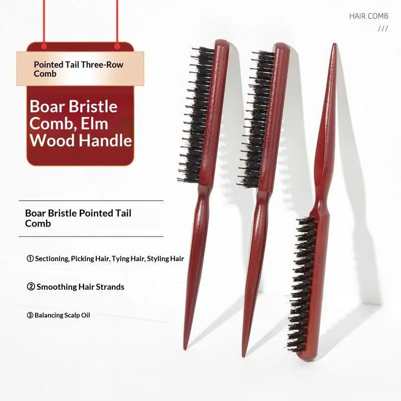 Wooden Handle Hair Comb Hairs Fluffy Three Rows Boar Bristle Combs Hairdressing Back Teasing Brushes Hairdressing Styling Tools Peaceful Pleasures Health and Wellness