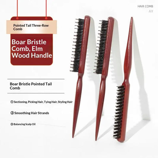 Wooden Handle Hair Comb Hairs Fluffy Three Rows Boar Bristle Combs Hairdressing Back Teasing Brushes Hairdressing Styling Tools Peaceful Pleasures Health and Wellness