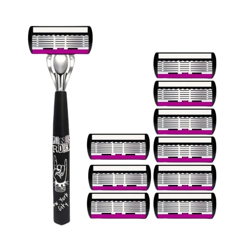 Men's 6-Layer Manual Razor with Replaceable Blade Refills