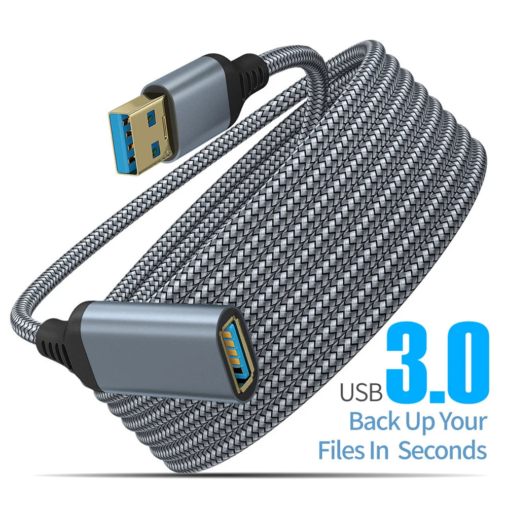 USB 3.0 Extension Cable Nylon Braided Male to Female High Speed 5Gbps Data Transfer Cord for Computer Printer Camera Peaceful Pleasures Health and Wellness Grey 3m