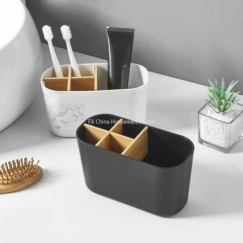Toothbrush Holder For Electric Brushes Bathroom Counter Organizer With 5 Slots Bamboo For Electric Toothbrushes and Toothpaste Peaceful Pleasures Health and Wellness