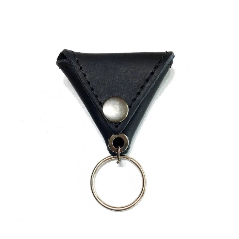 Leather Guitar Picks Holder Bag Triangle Plectrum Keychain Pocket