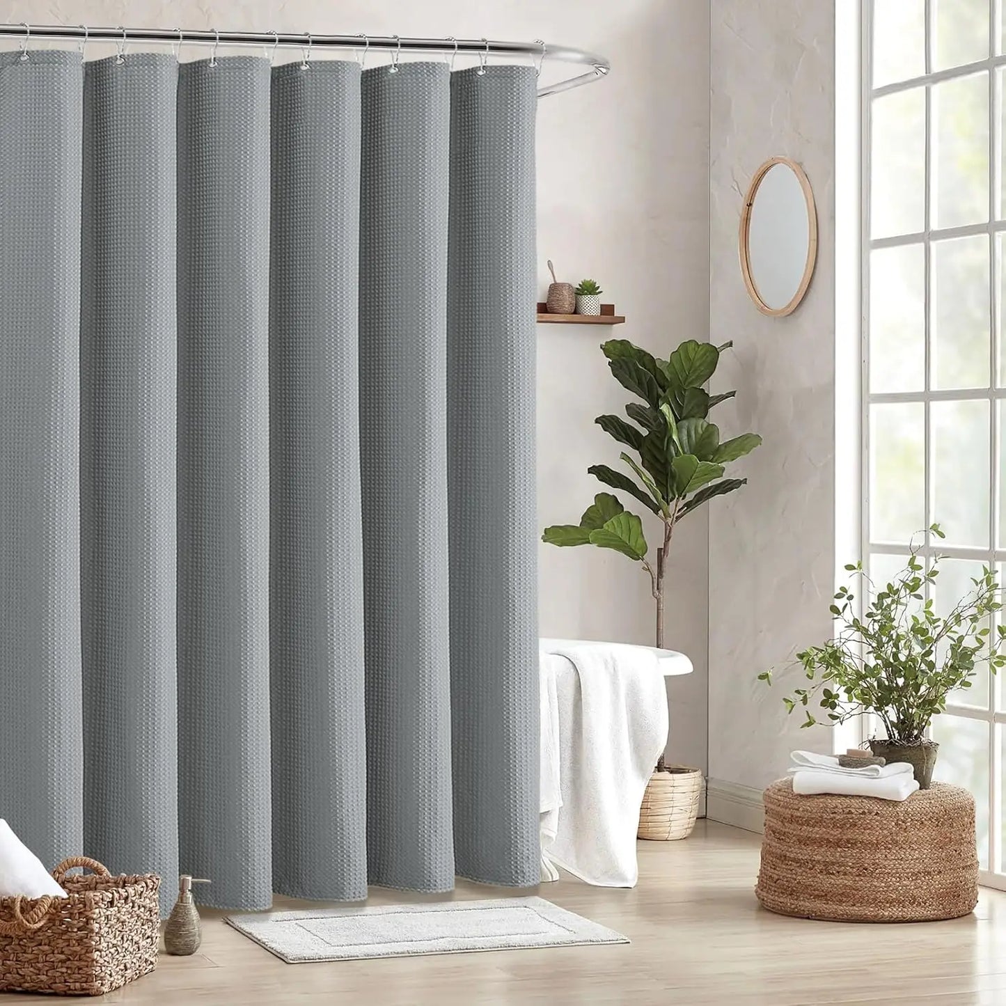180x180cm Shower Curtain Waffle Weave Textured Oil-proof Shower Curtain for Bathroom Luxury Waterproof Curtain with 12 Hooks Peaceful Pleasures Health and Wellness Grey 180*180cm