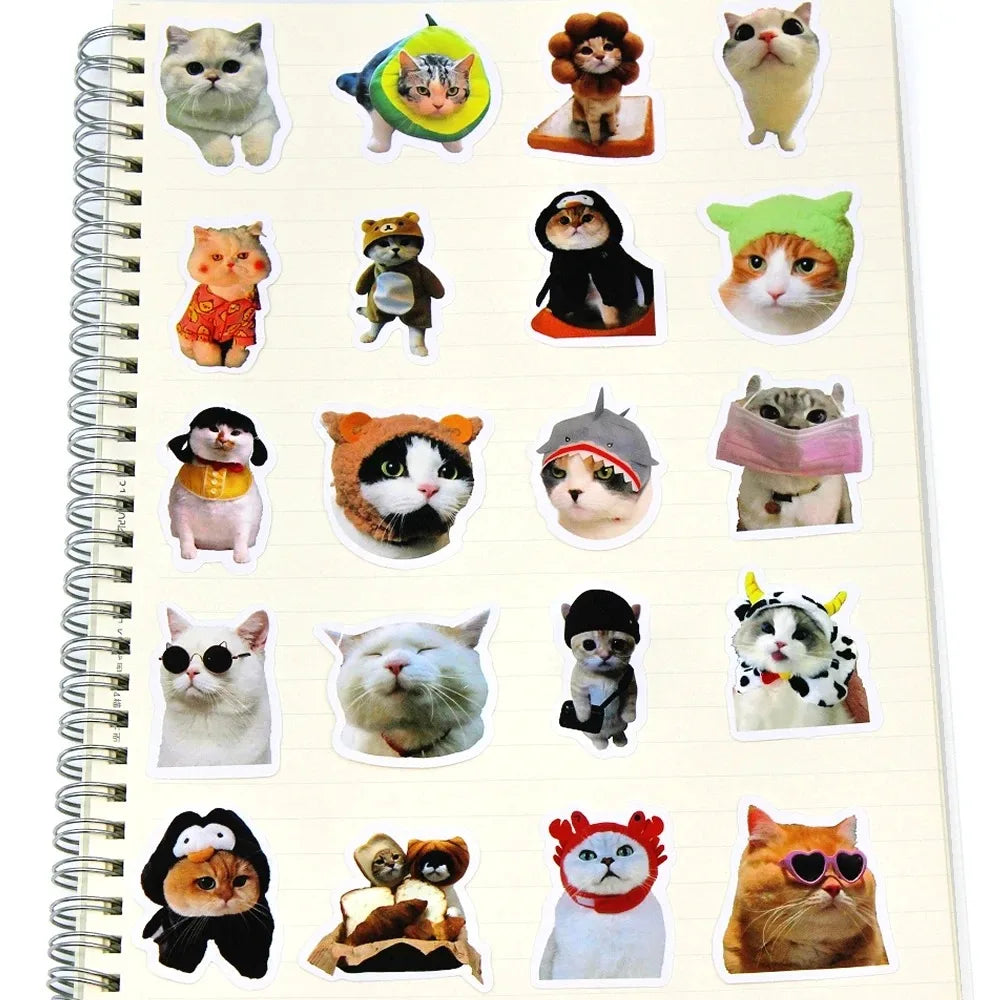 50pcs Funny Cat Stickers Cartoon Cute Decals Toy Stationery Guitar Phone Bicycle Laptop Luggage Car Graffiti Kids Sticker Peaceful Pleasures Health and Wellness