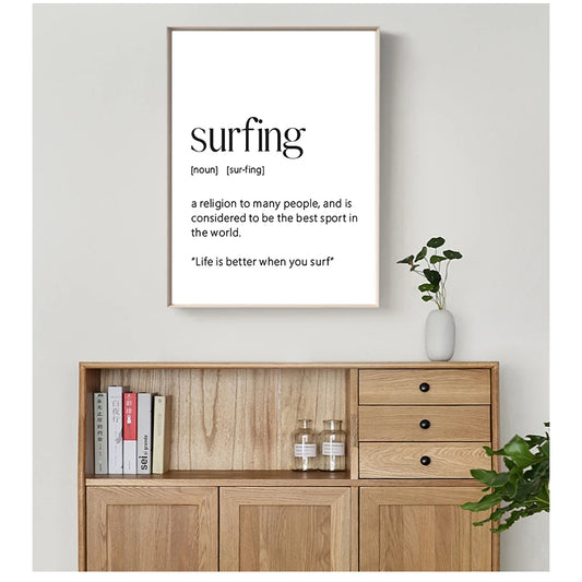 Surfing Definition Quote Canvas Wall Art | Surfer Gift Print Canvas Wall Art Peaceful Pleasures Health and Wellness