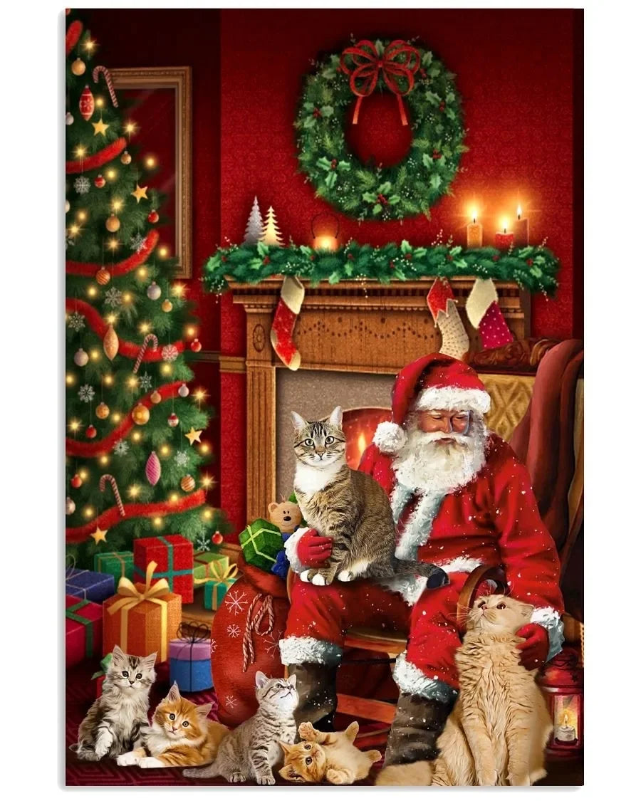 Funny Christmas Cat Vintage Canvas Poster | Retro Wall Art Print Canvas Wall Art Print Peaceful Pleasures Health and Wellness ZLH5556 100x150cm No Frame