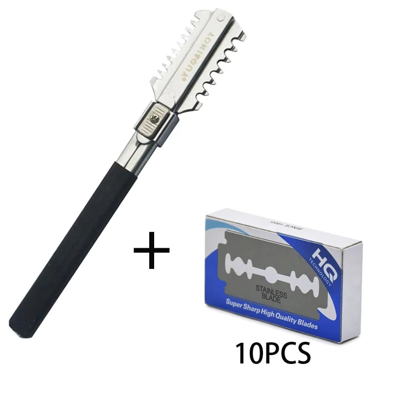 Professional Double-Edge Razor Blades Hairdressing Manual Salon Barber Comb Cutting Thinning Haircutter Styling Tools Peaceful Pleasures Health and Wellness B