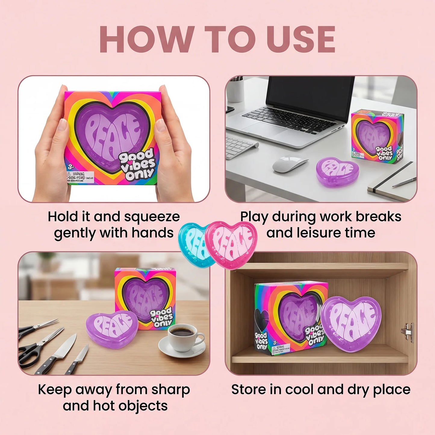 Squishy Heart Fidget Toy – Soft Slow Rising Squeeze Sensory Ball
