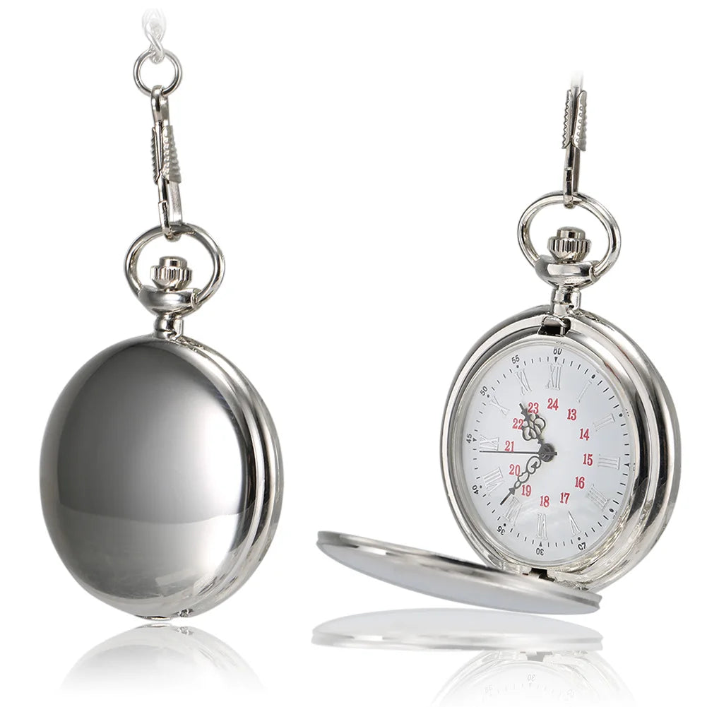 Vintage Quartz Pocket Watch with Chain | Roman Numeral Gift
