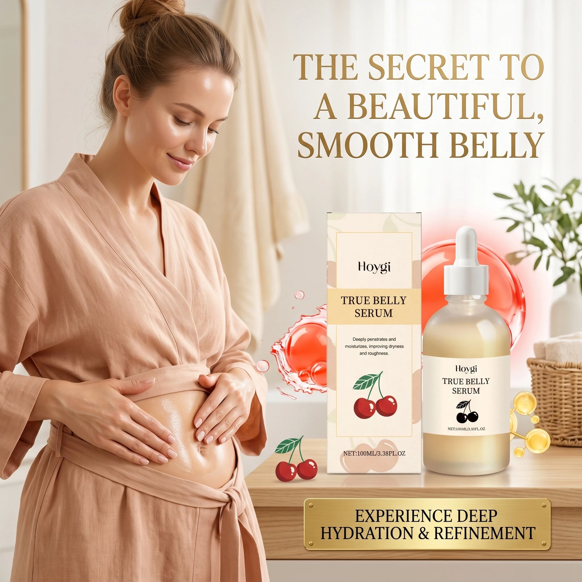 Cherry Belly Serum for Belly Tightening Improves Skin Elasticity Nourishing Dryness Roughness Enhances Body Contour Body Serum Peaceful Pleasures Health and Wellness