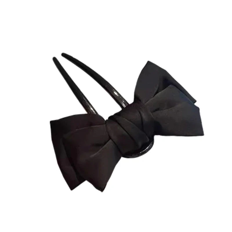Elegant Black Bow U-Shaped Hair Clip | Boutique Hairpin
