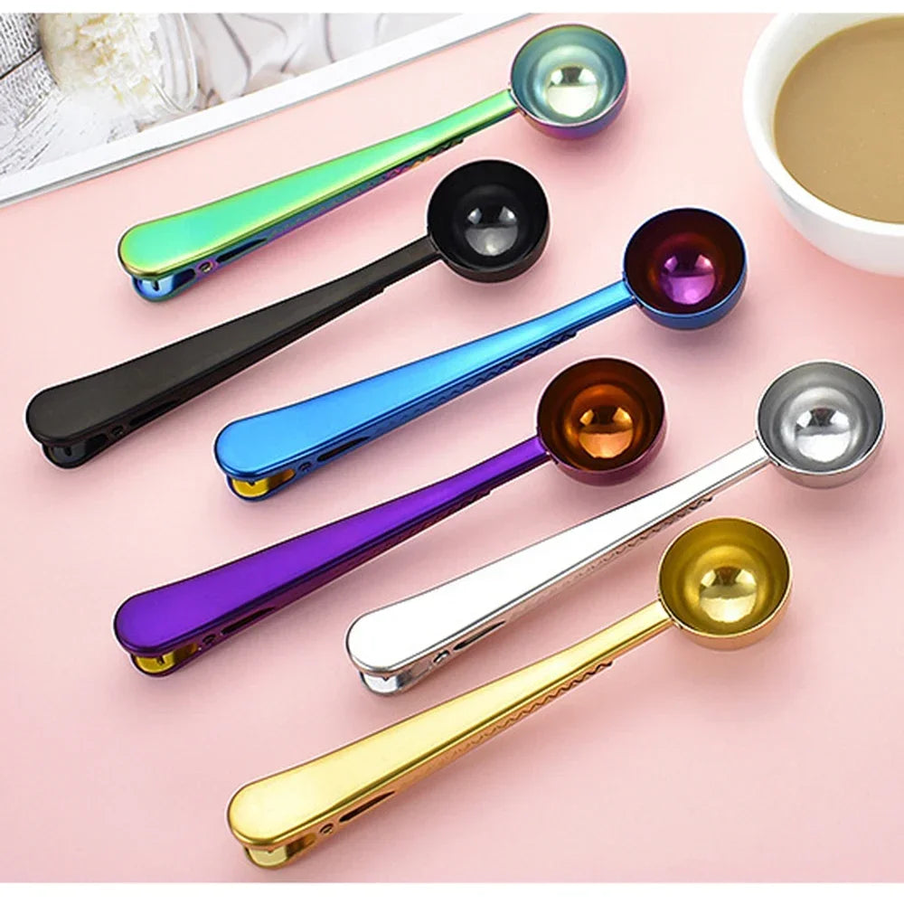 Stainless Steel Long Handle Coffee Spoon & Bag Seal Clip