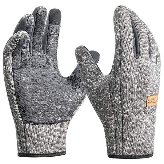 Unisex Winter Fleece-Lined Thermal Gloves with Non-Slip Grip Design Touchscreen Gloves for Cycling, Running, Skiing - Grey/Blue Peaceful Pleasures Health and Wellness