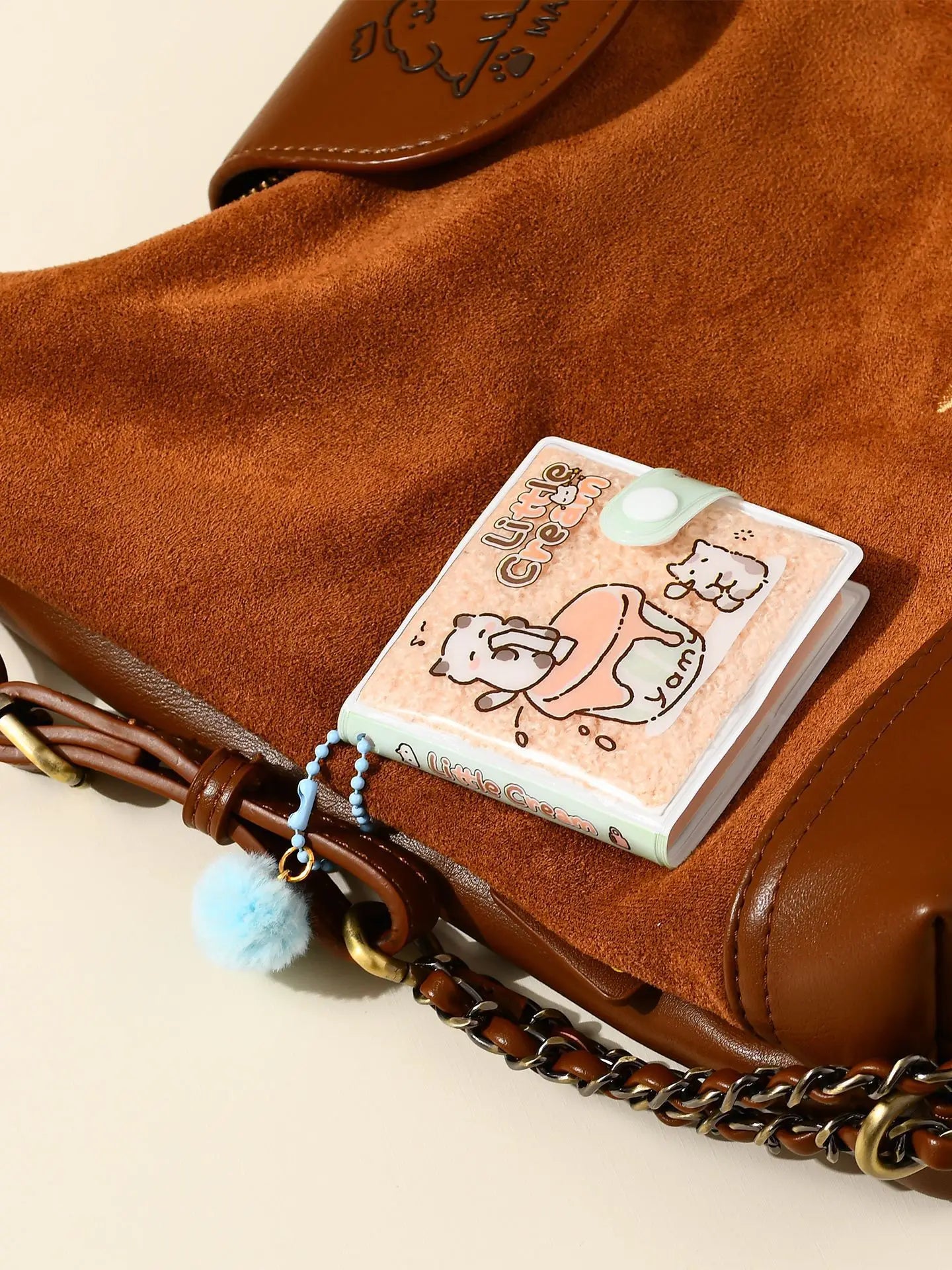 Cute Cream Mini Fluffy Notebook Pom Charm Kawaii Portable Pocket Memo
