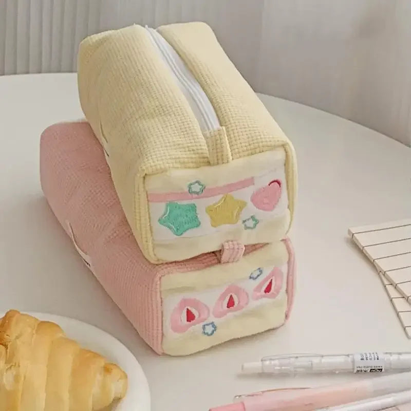Corduroy Embroidery Pencil Case – Large Capacity Stationery Bag
