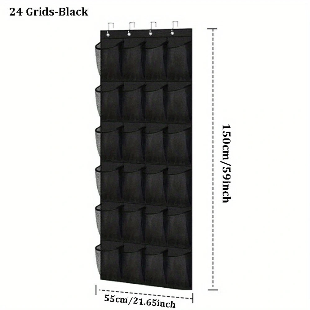 Over the Door Shoe Organizer – 24 Large Mesh Pockets Door Shoe Organizer Peaceful Pleasures Health and Wellness 24 Grids-Black