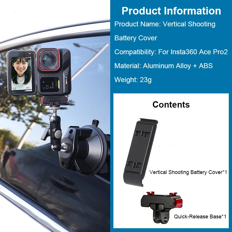 Battery Cover Aluminum Alloy For Insta360 Ace Pro 2 Vertical Shooting Quick Release Adapter Sport Camera Accessory Peaceful Pleasures Health and Wellness Cover and Mount