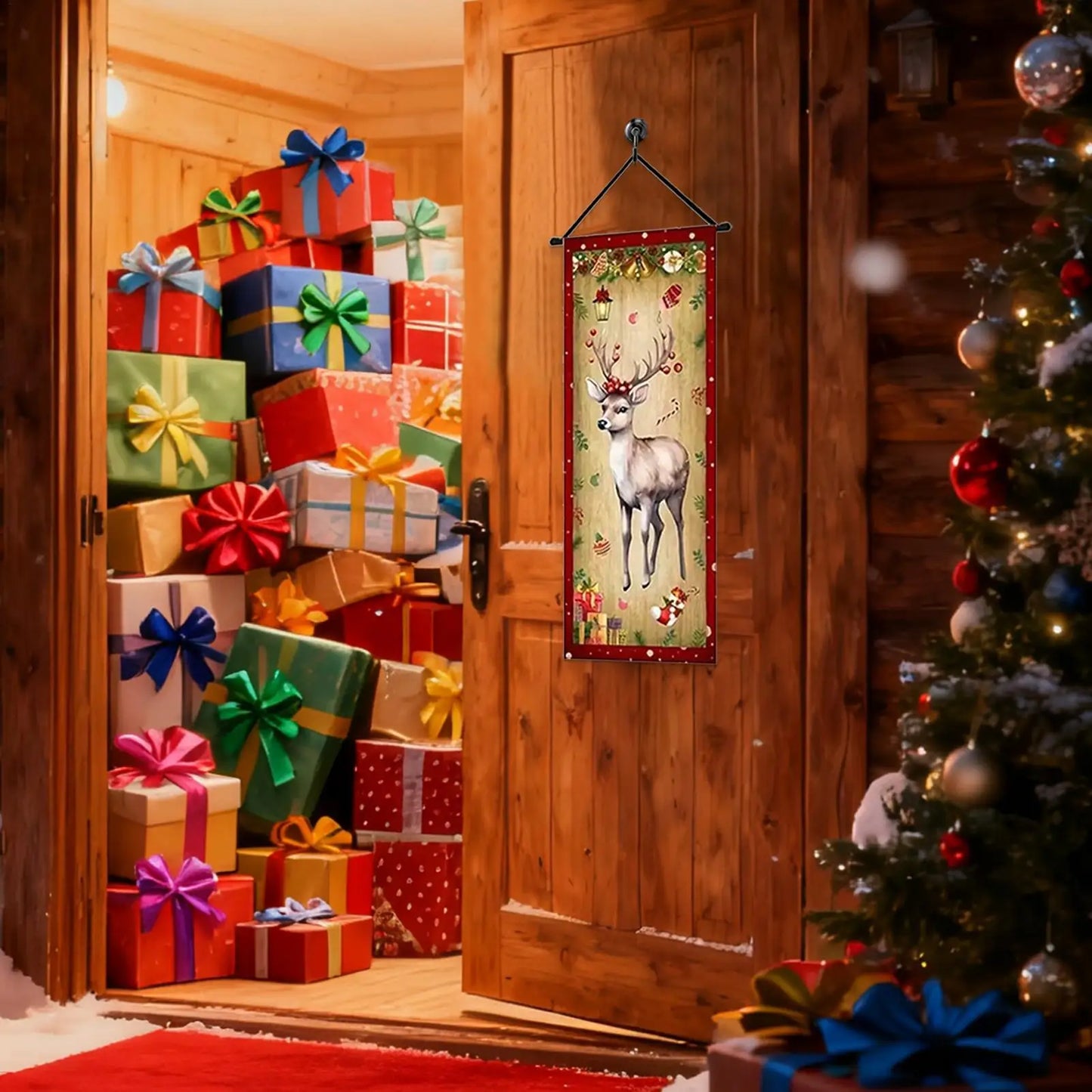 Christmas Banner 4-Piece Set – Santa Snowman Elk Porch Sign Holiday Banner Set Peaceful Pleasures Health and Wellness