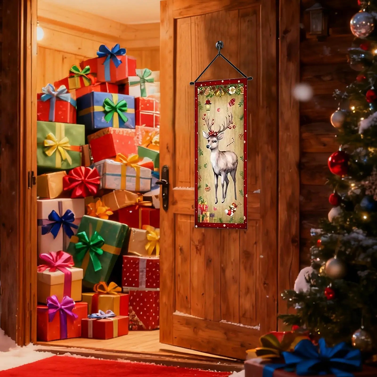 Christmas Banner 4-Piece Set – Santa Snowman Elk Porch Sign Holiday Banner Set Peaceful Pleasures Health and Wellness