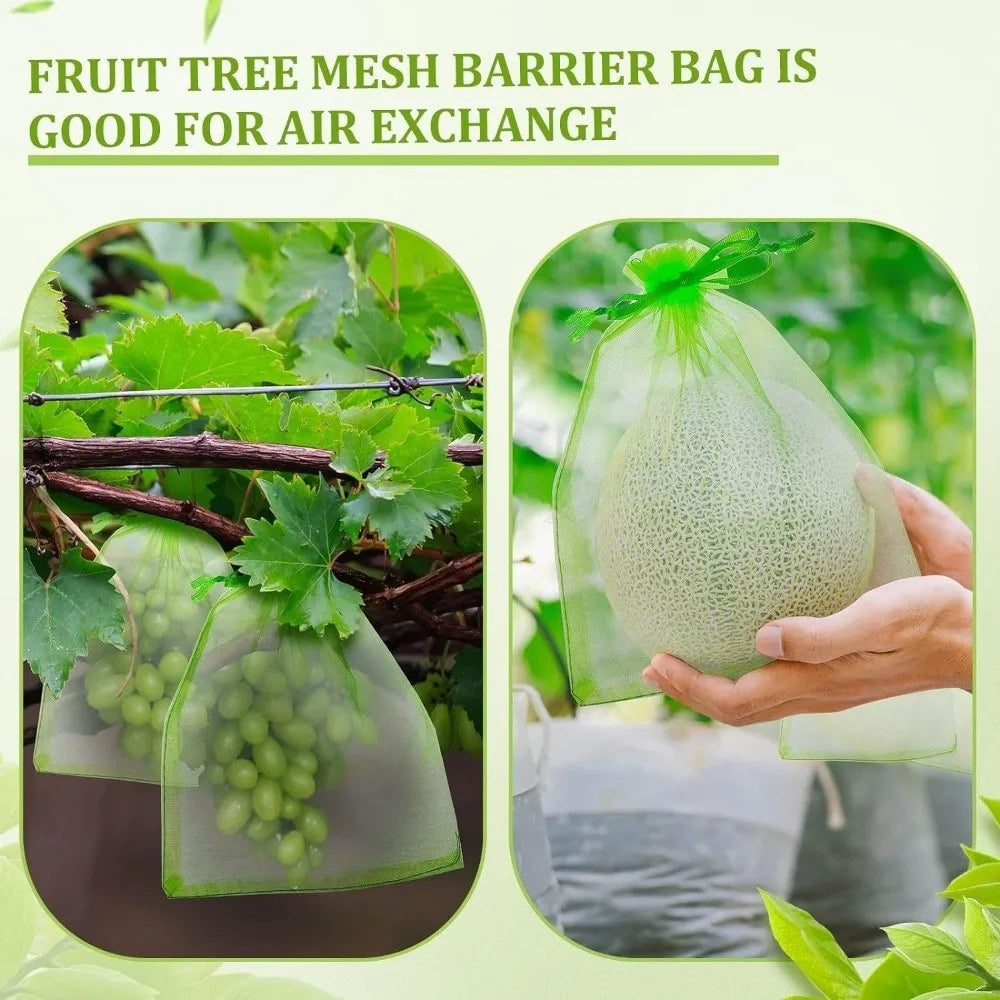 100-Pack Organza Fruit Protection Bags with Drawstring | Grape Covers