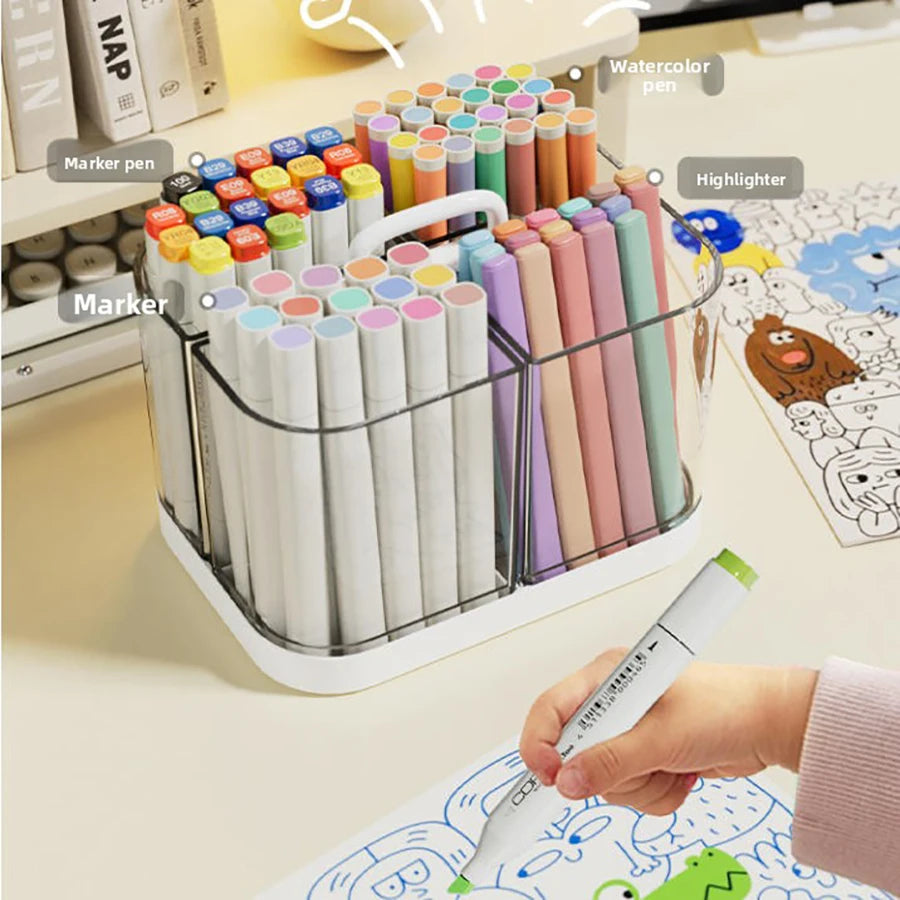 Portable Caddy with Handle – 4-Compartment Stackable Clear Organizer for Pens, Art Supplies & Crafts