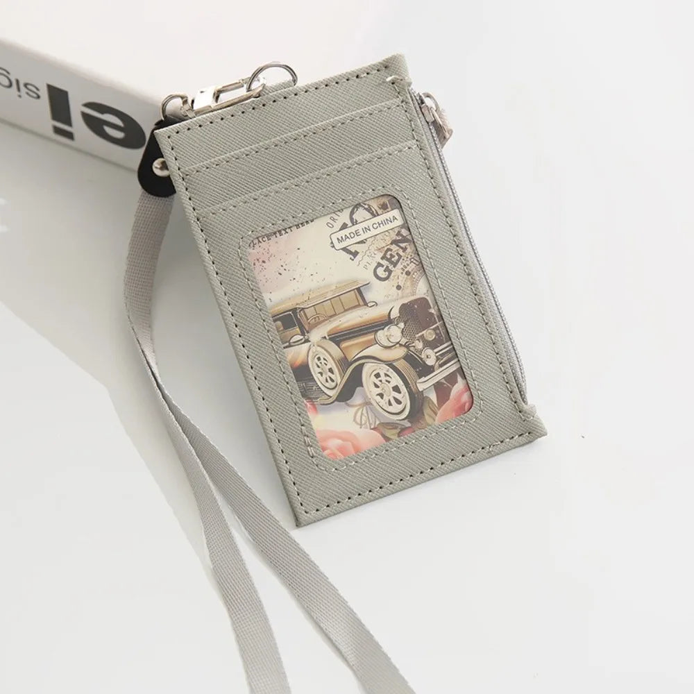 PU Leather Card Badge Holder Coin Purse Zipper Pocket Student Card Bag Work Business Wallet ID Card Holder Bus Bank Card Peaceful Pleasures Health and Wellness Grey