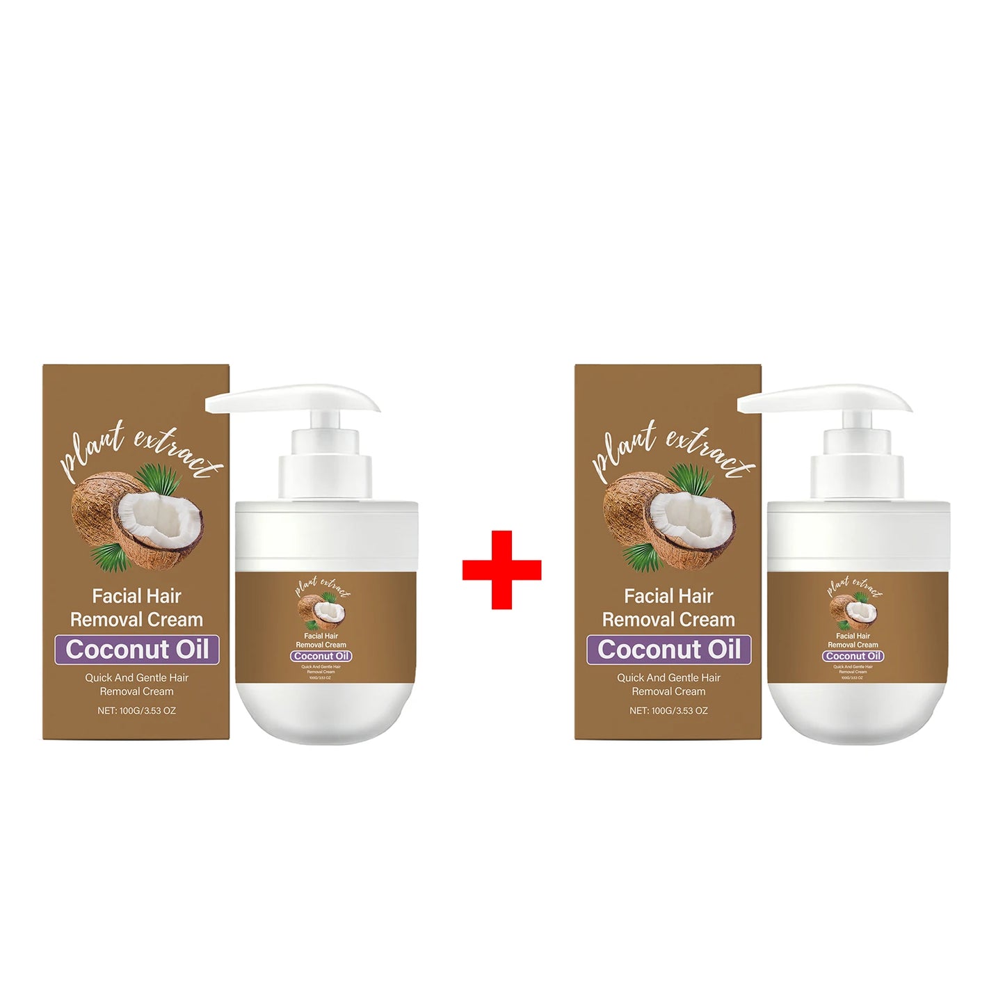 Coconut Oil Facial Hair Removal Cream 100g Painless Depilatory Cream for Face Upper Lip Chin Moisturizing Smoothing Hair Remover Peaceful Pleasures Health and Wellness 2pcs