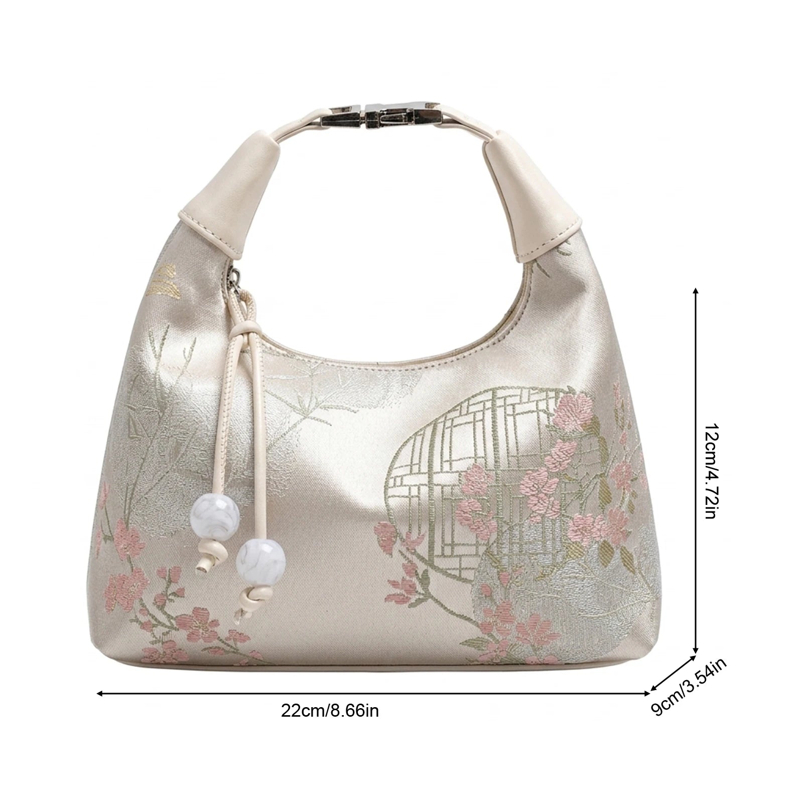 Embroidered Pea-Shaped Handbag For Women With Adjustable Strap And Traditional Design Peaceful Pleasures Health and Wellness