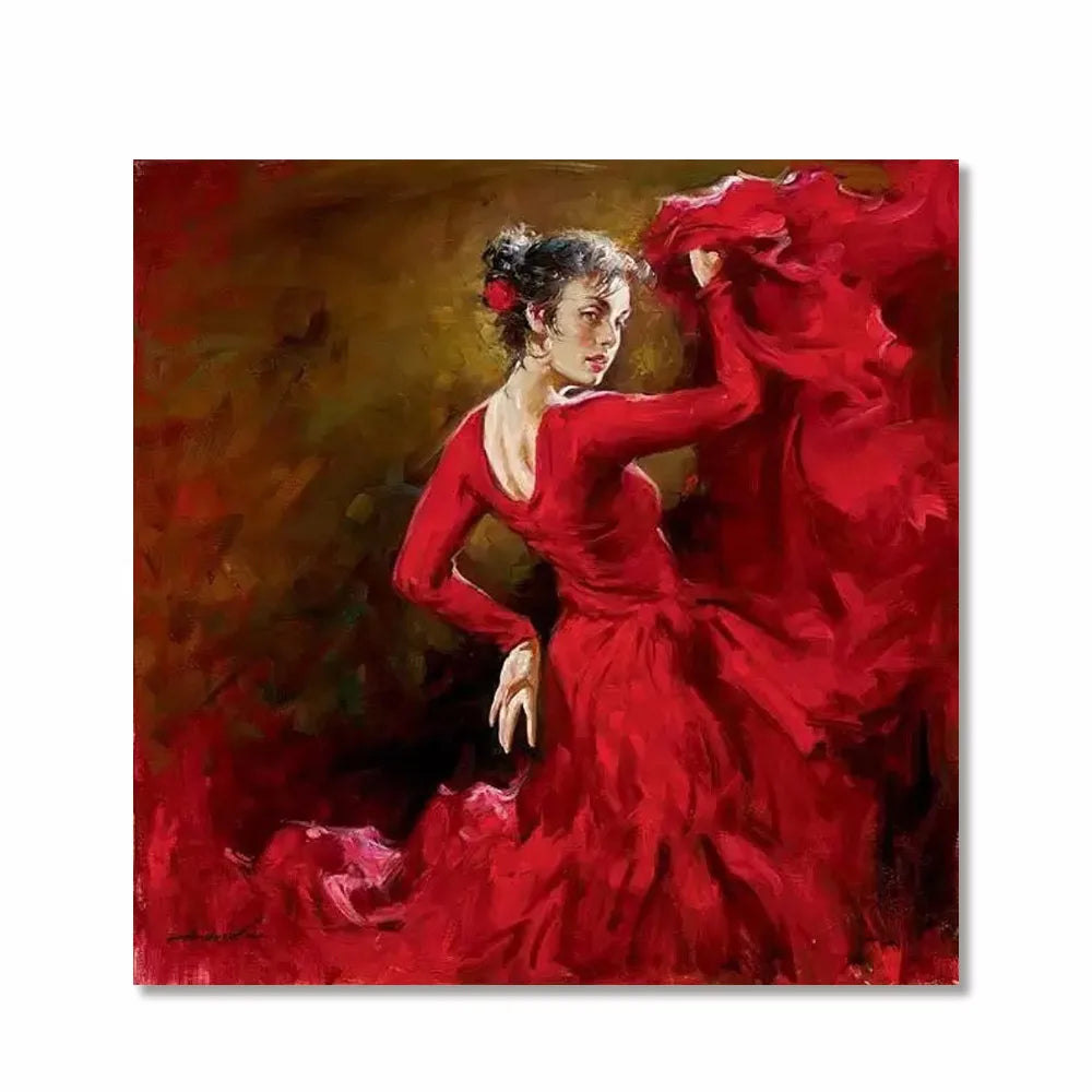 Hand-Painted Dancing Couples Oil Painting | Black & Red Canvas Art