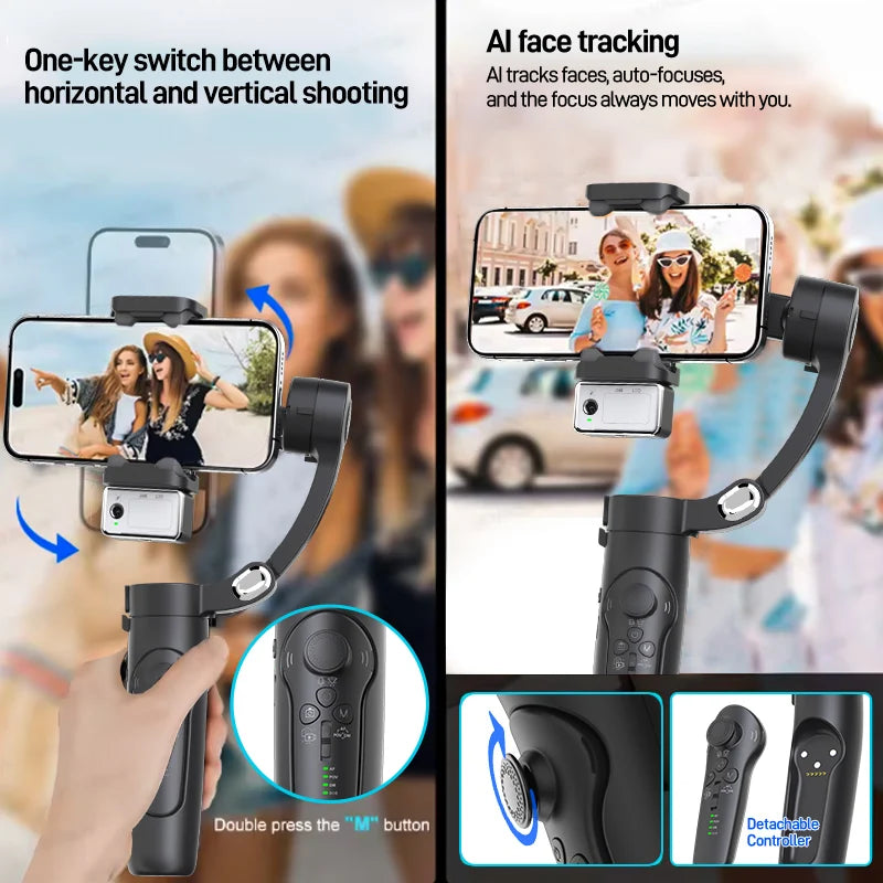 3-Axis Smartphone Gimbal – AI Face Tracking & Bluetooth Remote Peaceful Pleasures Health and Wellness