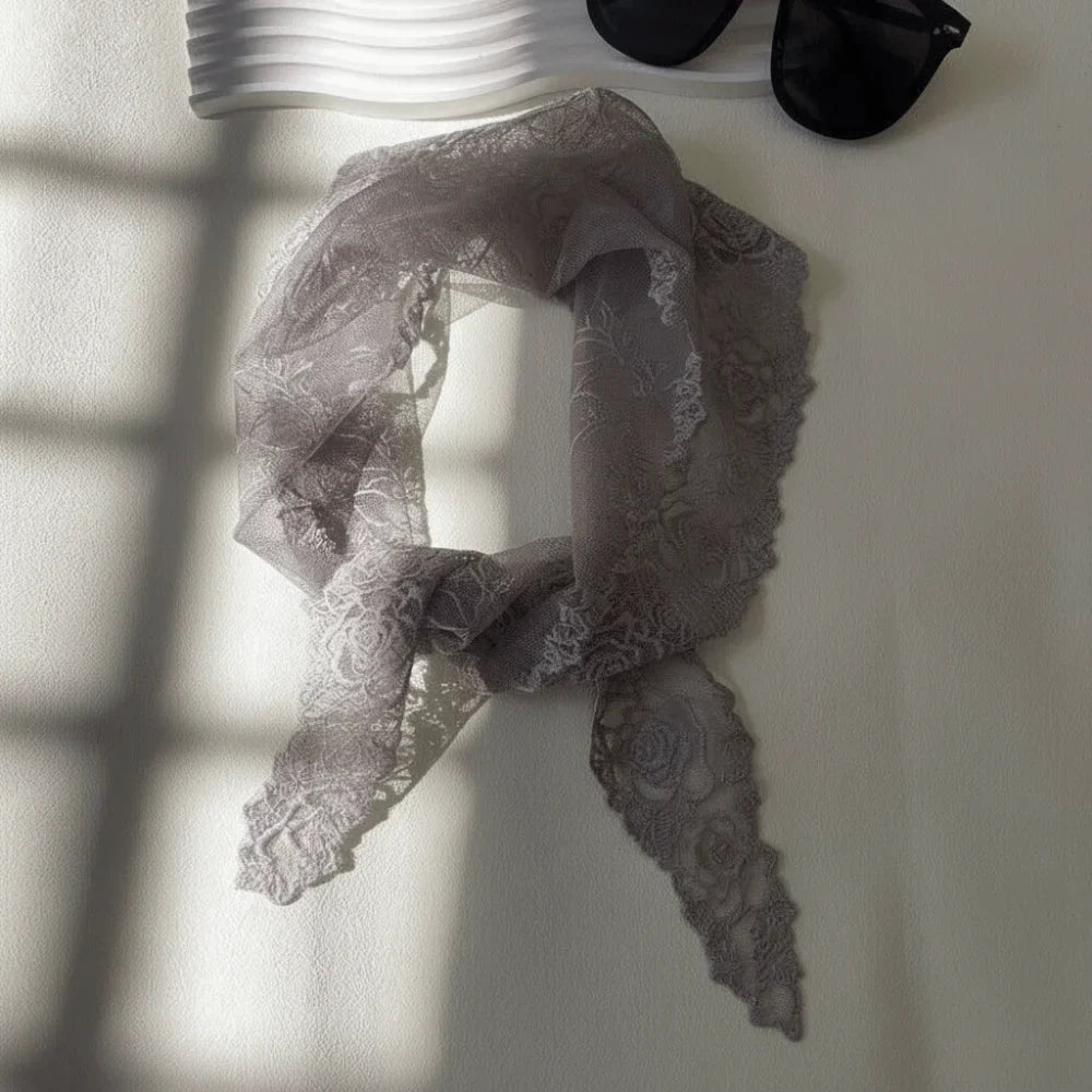 Floral Embroidered Silk Scarf & Hair Ribbon for Women