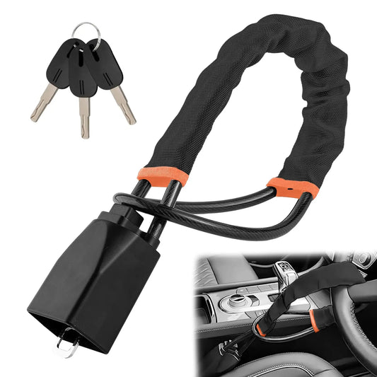 Universal Anti-theft Device Car Steering Wheel Lock Safety Belt Buckle Lock Steel Cable Lock Steel Wire Rope Lock Car Security Peaceful Pleasures Health and Wellness Black