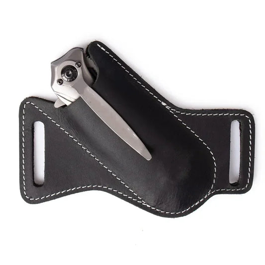 1pcs Leather Anti-scratch Storage Sheath Folding Flick Knife Waist Belt Clip Holder Pocket Knives Pack Tools for Camping Peaceful Pleasures Health and Wellness black