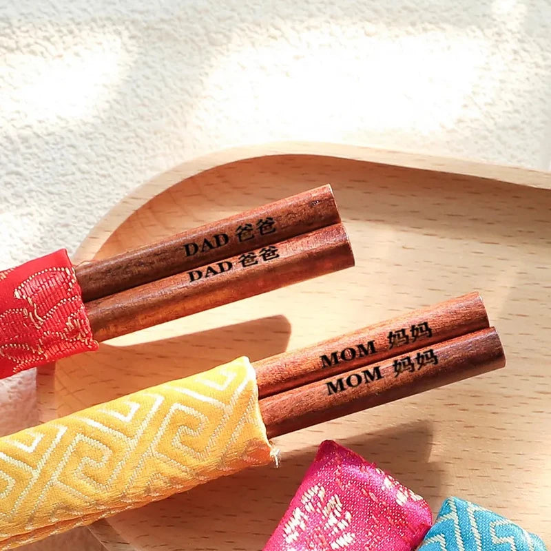 Personalized Walnut Wood Chopsticks | Custom Wedding Gift 5 Pairs