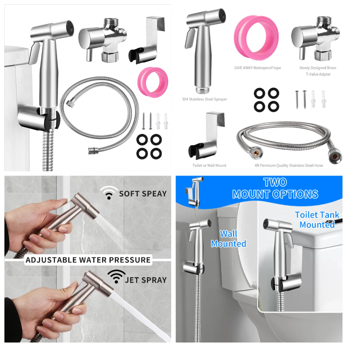 Stainless Steel Faucet Spray Gun Handheld Toilet Bidet Faucet Stainless Steel Hand Bidet Sprayers Brushed Water Sprayer Peaceful Pleasures Health and Wellness