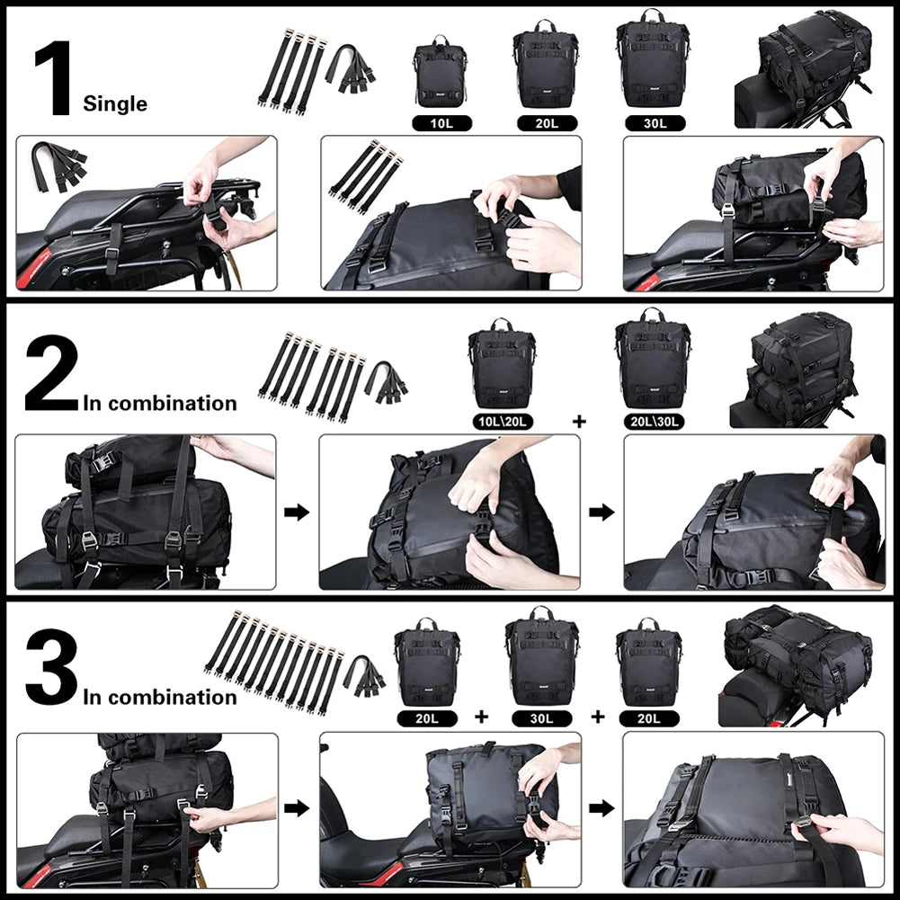 Waterproof Motorcycle Saddle Bag 10L 20L 30L | Rear Rack Pack