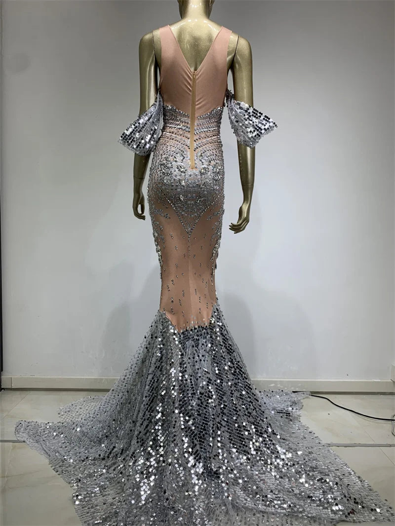 New Arrivals Elegant Shiny Rhinestones Off Shoulder Sexy Maternity Shoot Dress Sequin Fishtail Robe De Soiree Peaceful Pleasures Health and Wellness