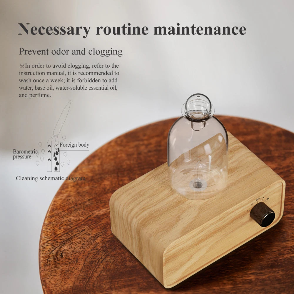 Essential Oil Diffuser Waterless Operated Aromatherapy Diffuser for Home Office Wood and Glass Aroma Diffuser Scent Machine Peaceful Pleasures Health and Wellness