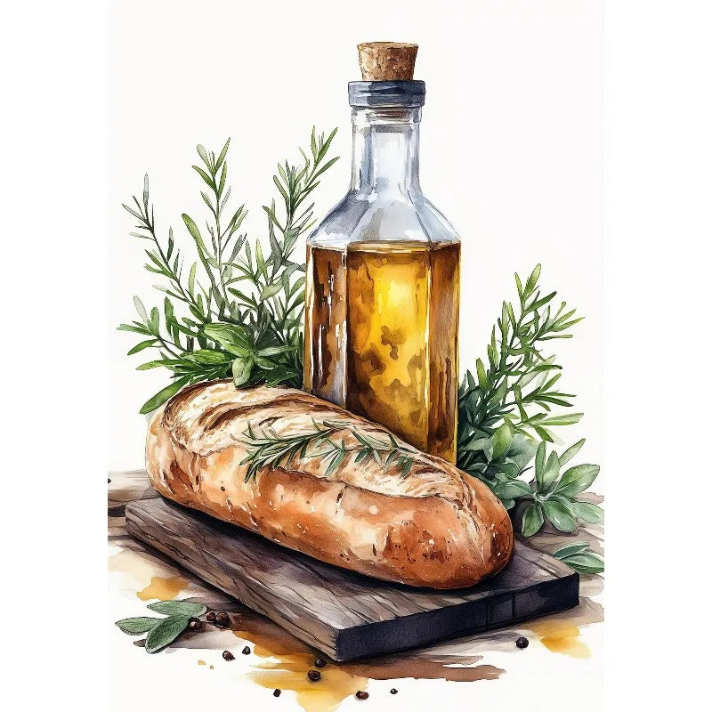 Watercolor Wine Cheese Kitchen Canvas Wall Art | Farmhouse Decor